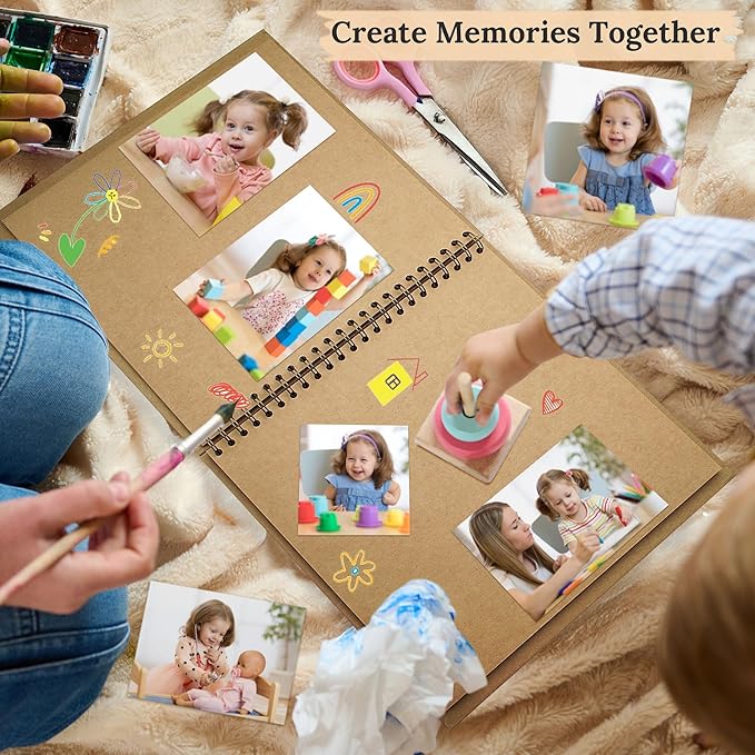 Scrapbook 10x10 Inch DIY Scrapbook Album Hardcover Kraft Paper Scrap Book Photo Albums 100 Pages Perfect for 4x6 / 5x7 Photos Memory Book for Family, Wedding