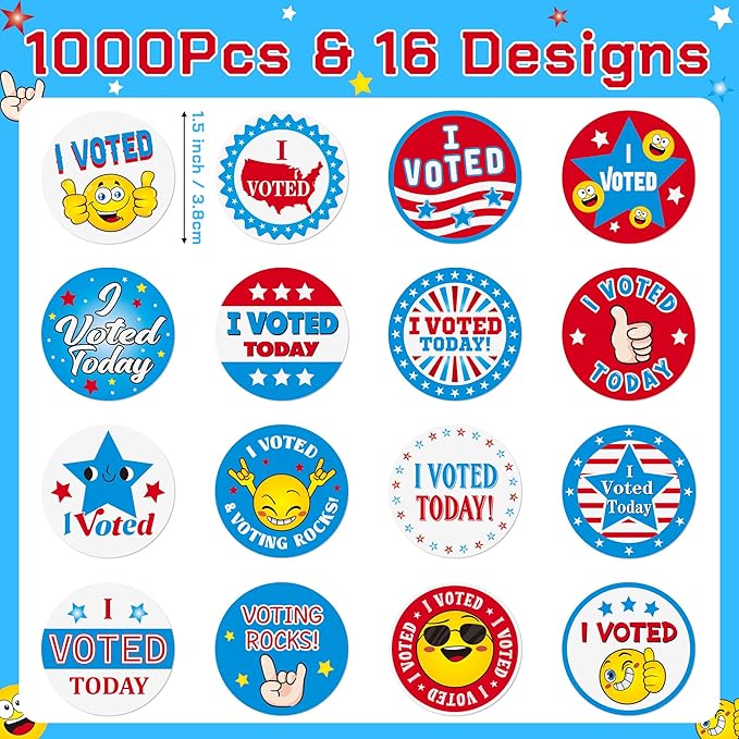 beyumi i voted today stickers - 1000pcs i voted today stickers in 2 rolls round self adhesive labels voting decal for kids election votes campaigns election day school classroom events voting supplies