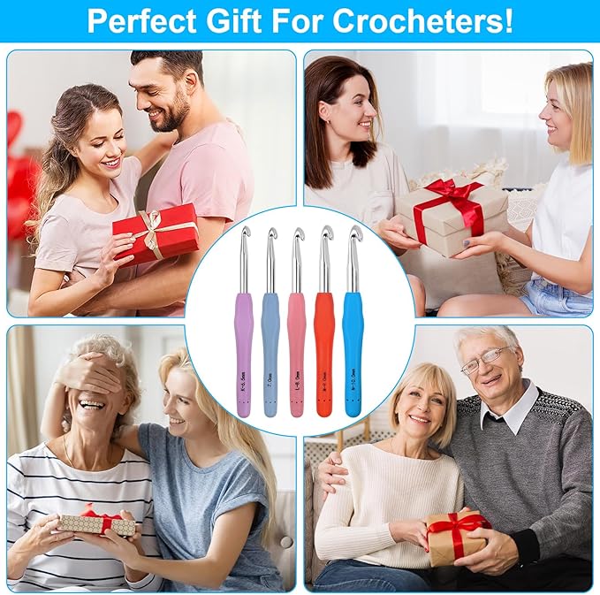 Large Crochet Hooks 5 Sizes Crochet Hook Set, 29 Pack Yarn Needle Kits for Beginners, Knitting Needles with Ergonomic Handles for Arthritic Hands, 6.5mm 7.0mm 8.0mm 9.0mm 10.0mm Crochet Needle Kit