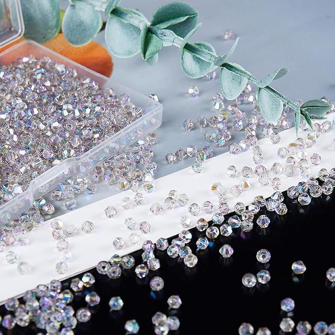 laopottbeads 1200pcs 3mm bicone crystal glass beads for jewelry making, sparkling mini beads for suncatchers, diy bracelets & craft projects (ab phantom purple)