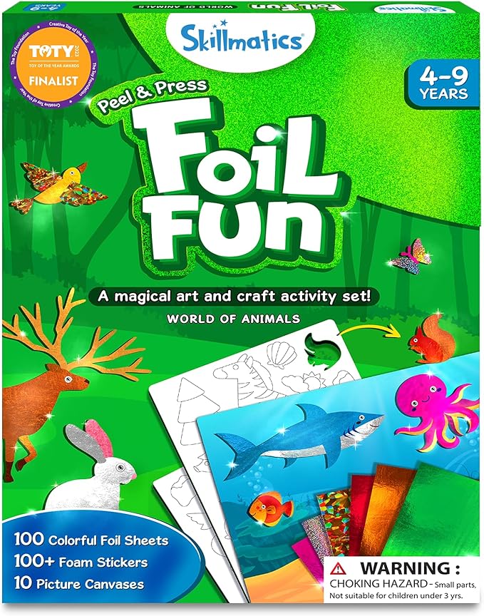 skillmatics foil fun - animals, no mess art for kids, travel toys, craft kits, diy creative activity, gifts for boys & girls ages 4, 5, 6, 7, 8, 9