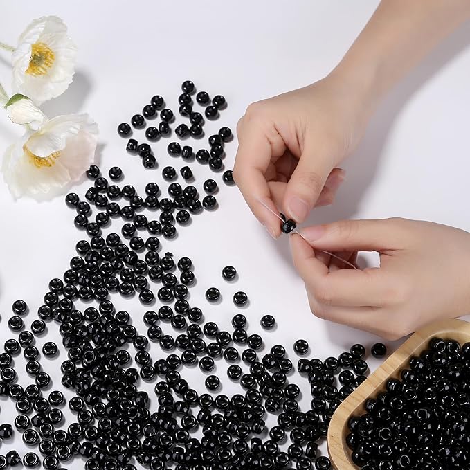 1000Pcs 9mm Black Plastic Pony Beads for Friendship Bracelets, Hair Beads, Crafts