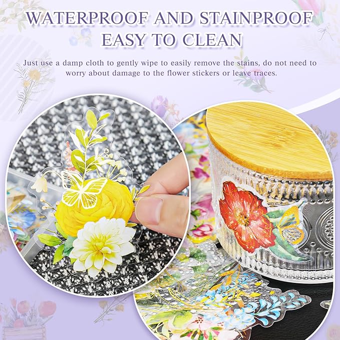 240Pcs Gilt Flower Stickers for Scrapbooking,Self-Adhesive Floral Stickers Scrapbook Supplies Journaling for Water Bottle Adult Card Making Letters DIY Cards Decoration