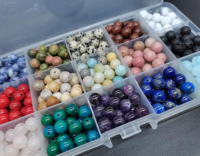 Yephac 8mm Natural Round Stone Beads-Loose Gemstone Beading-Hole Size 1mm for Jewelry Making,Box Packed (15 Material-2,8mm)