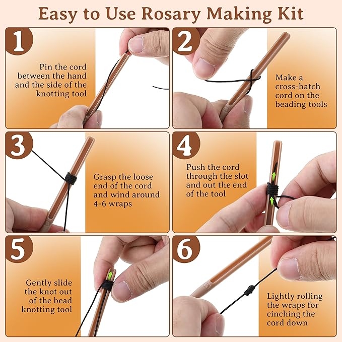Dunkive 2 Pack Rosary Cord Knotting Tool, #7#9 and #36 Dual Head Twine Knotting Tool, Rosary Making Supplies, Beads Tying Kit, Beading Cord Kit for Jewelry, Fishing Hook, Bracelet(Brown)