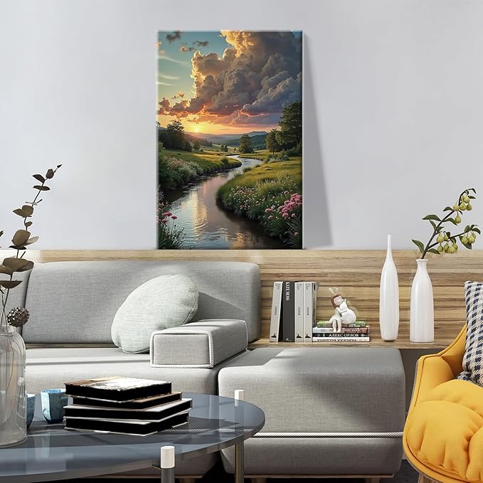 ATDMS Paint by Numbers Kit for Adults with Frame Landscape Paint by Number with Easel Sunset Adult Paint by Number Kits Framed Canvas DIY Acrylic Oil Painting Kits for Home Wall Decor 8x12 Inch
