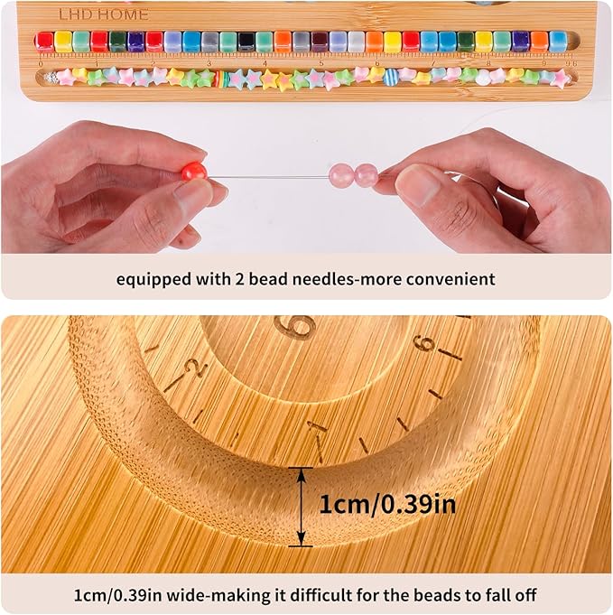 LHD HOME Bead Board for Jewelry Making,Bamboo Beading Board for Bracelet Making,DIY Jewelry Making Supplies with 2 Bead Needles
