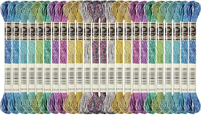 WILLBOND 24 Pcs Metallic Embroidery Floss Cotton Stitch Embroidery Thread Skein Threads Glitter Embroidery Thread Cross Stitch Thread for Friendship Bracelets DIY Thread Crafts(Classic Color)