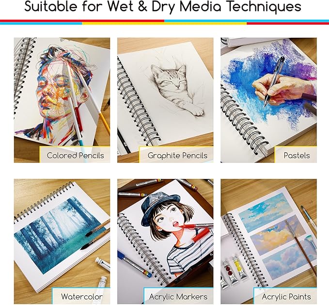 MEEDEN Mixed Media Paper Pad: 9" x 12" 112lb/165gsm Spiral Bound Mixed Media Sketchbook with DIY Cover - 60 Sheets Art Drawing Pad for Wet & Dry Media Watercolor, Acrylic, Markers, Pastels, Pencils