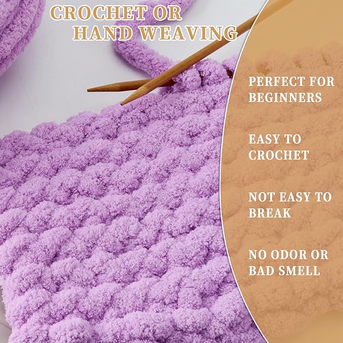 Chunky Chenille Yarn for Crocheting/Arm Knitting, Super Soft Jumbo Knit Blanket Yarn Light Purple 8 Pack (32 yds, 8.5 oz Each Pack)