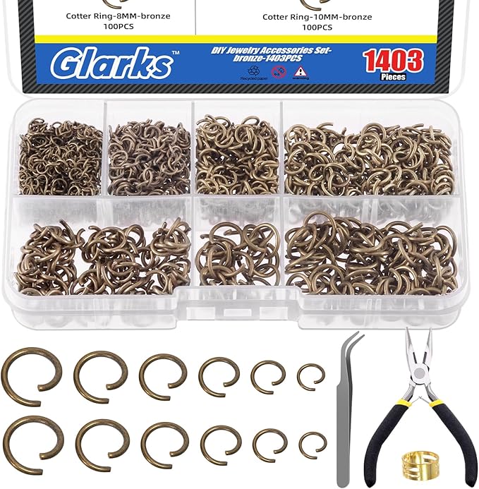 Glarks 1403Pcs 10mm 5mm 4mm 7mm 8mm Open Jump Rings Kit, Iron Round Ring Connectors Nickel Free Bronze O Rings for Jewelry Making Connectors and Necklace Repair