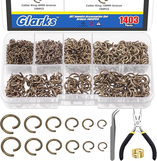 Glarks 1403Pcs 10mm 5mm 4mm 7mm 8mm Open Jump Rings Kit, Iron Round Ring Connectors Nickel Free Bronze O Rings for Jewelry Making Connectors and Necklace Repair