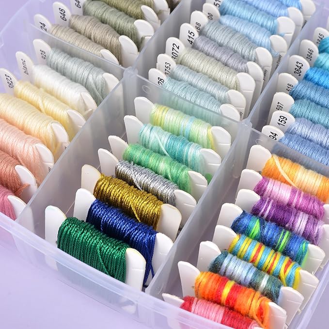 VICOVI 1080 Pack Embroidery Floss Thread Kit Including 200 Colors and 30 SkeinsWhite & Black Embroidery Thread Cross Stitch Sewing Thread with 850 Pcs Cross Stitch Tool and 4-Tier Transparent Box