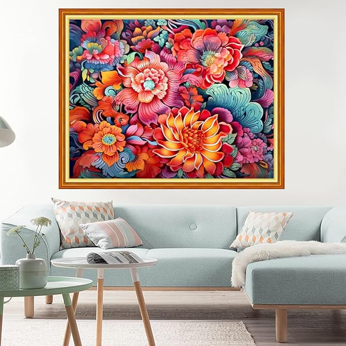 dimxvean stamped cross stitch kits,cross stitch kits for adults beginners,embroidery kits full range of cross stitch stamped kits needlepoint kits cross stitch patterns-magic flower 16x20 inch
