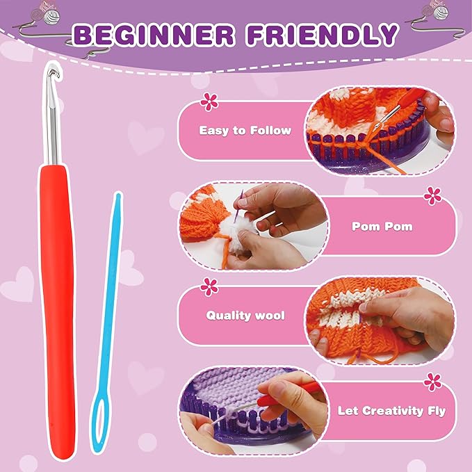 qxhol knit hat scarf knitting loom kit - diy craft kit for beginners，create custom hats & scarves ideas christmas birthday gifts for girls & boys，toys for age kids 6 7 8 9 10 11 12