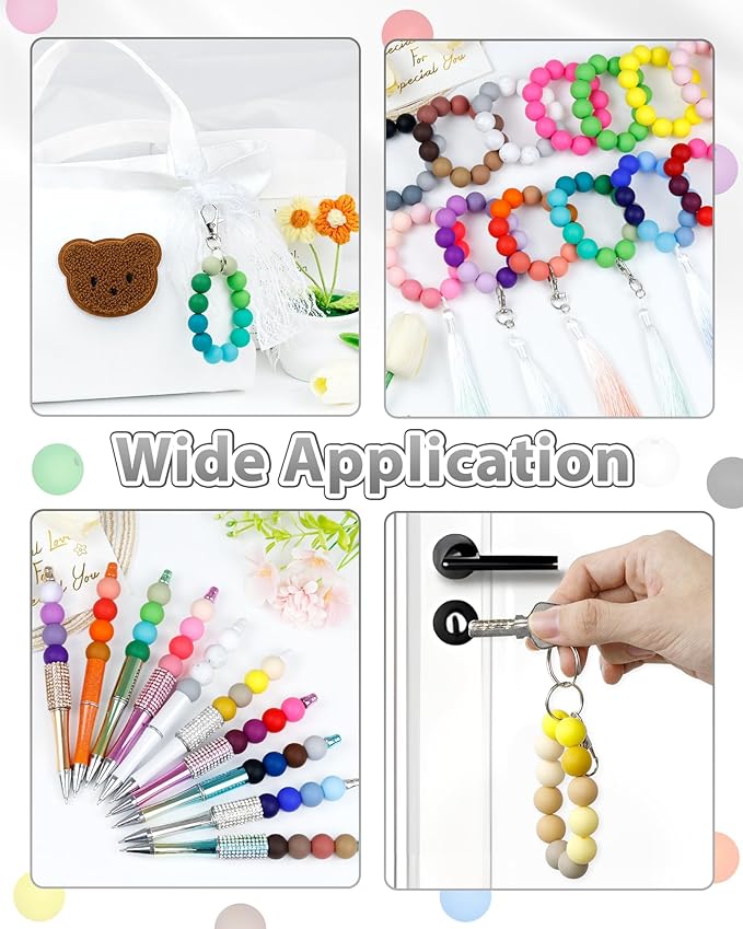 160pcs fiveizero 15mm silicone beads for keychain making - mixed color round rubber beads bulk, diy craft supplies for bracelets necklaces pens(white)