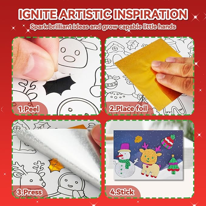 atfunshop christmas crafts for kids - magical foil diy christmas gift cards - no mess xmas art activities kit for ages 4 5 6 7 8 9 - fun & ideal stocking stuffer & christmas gift for boys & girls