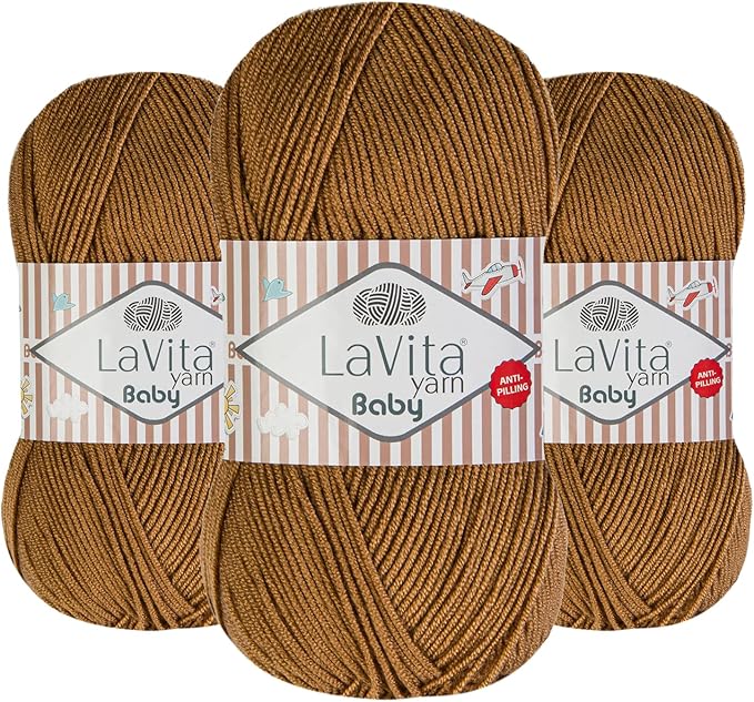 LaVita Baby Premium Anti-Pill Acrylic Yarn - 820 Yards, 3 x 3.5 oz - Warm, Airy Fiber with Silky Texture - Oeko-TEX Certified, Durable, Lightweight, Long-Lasting, Solid Pastel Colors - 3 Skeins Pack