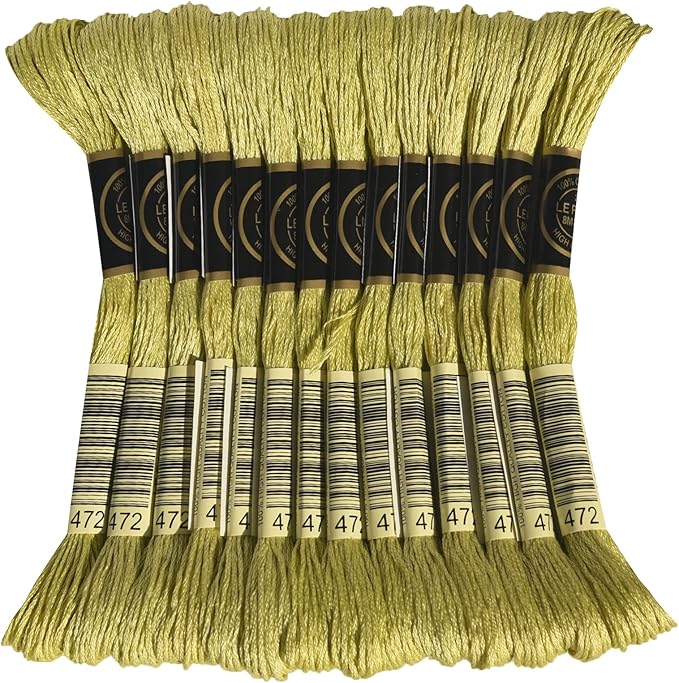 LE PAON Embroidery Floss, 14-Pack Six Strands 100% Long Staple Cotton Embroidery Thread, 8.7-Yard，Color Number：472, Ultra Light Avocado Green