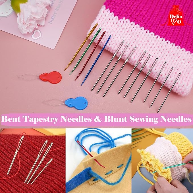 DeliaVo 98 Pcs Yarn Needles Set, Assorted Crocheting & Darning Tapestry Needles with Stitch Markers, Crochet Kit for Knitting Sewing Weaving