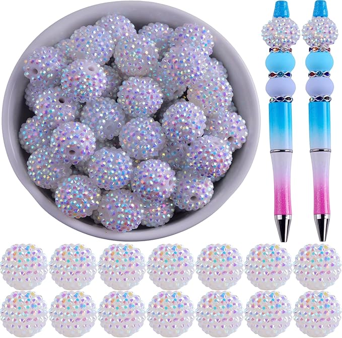 20mm Crystal AB Rhinestone Beads for Pens & Keychains, 20pcs, Modern, Unisex, Adult