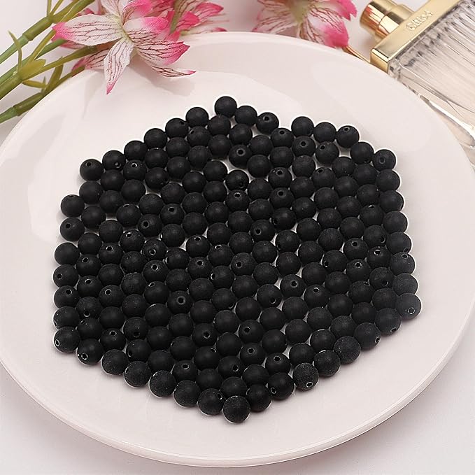 bonny boxx 1000pcs 6mm matte black acrylic round beads, frosted plastic resin bubblegum balls chunky gumball beads for necklace and bracelet making, crafting supplies