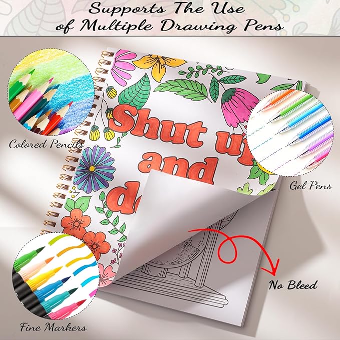 7×8.2in Adult Coloring Book Set for Relaxation, Spiral Bound Coloring Book for Women with 24 Colors Markers, Mindfulness Stress Relief 32 Patterns for Adults, Teens, Easter Gift