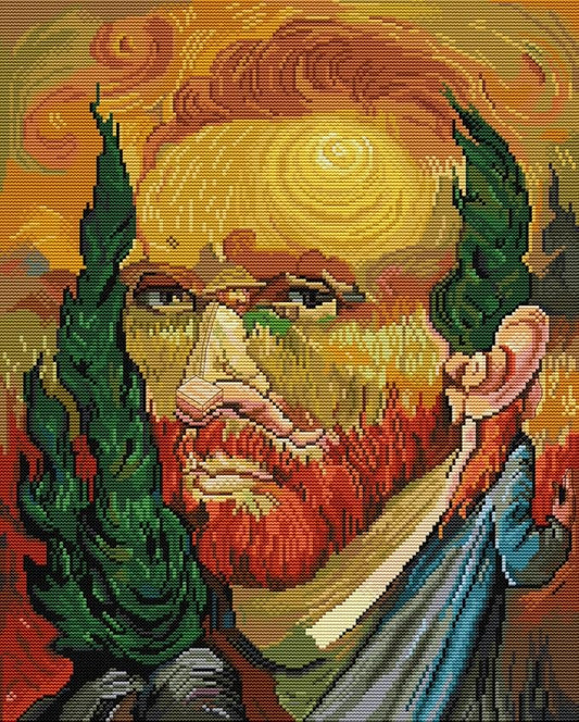 Meecaa Cross Stitch Kits 14 Count Stamped, Van Gogh Self-Portrait Cypress Tree Embroidery Kit with Accessories Pre Printed (Van Gogh Self-Portrait)
