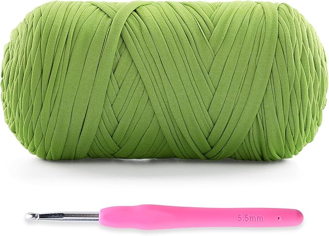 Soft T-Shirt Yarn for Crochet, T Shirt Yarns for Crocheting Crafts, Bags, Basket, Coaster, Tshirt Yarns - 400 g/130 yds with 1 Crochet Hook (1, Autumn Green)