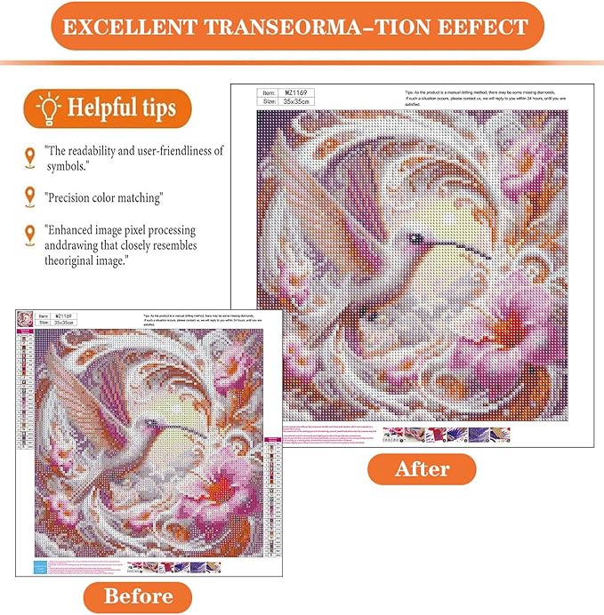 igoodom Hummingbird Diamond Art Kits for Adults, Birds Diamond Painting Kit, Full Drill Round Diamond Art Kits, DIY Gem Art and Crafts for Home Wall Decor Gift 14x14inch