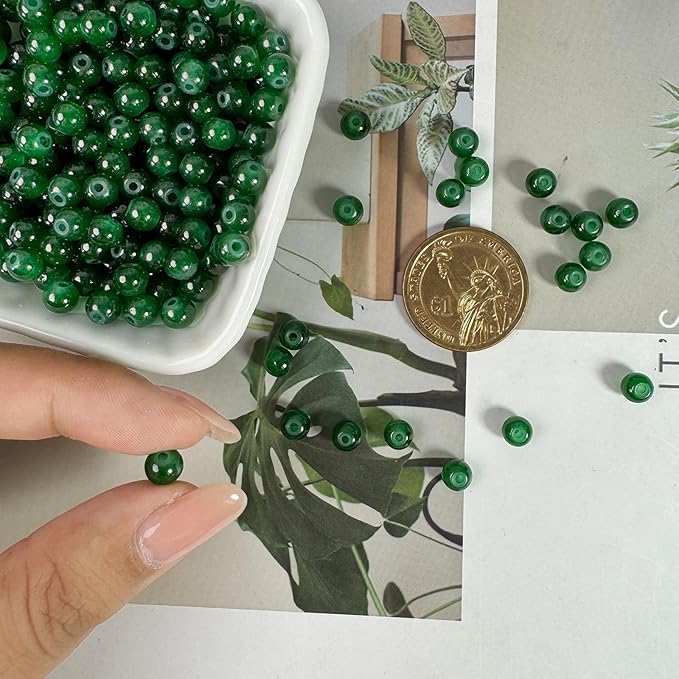 6mm Round Glass Beads for Jewelry Making, 900Pcs Glass Seed Beads for Bracelets, DIY Crafts (Dark Green)