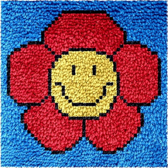 Numptain Latch Hook Kits for Adults,DIY Rug Crafts Flower Pattern Color Printed Canvas,Latch Hook Kits for Beginners Handmade Needlework Crafts Home Decoration,12"x12"