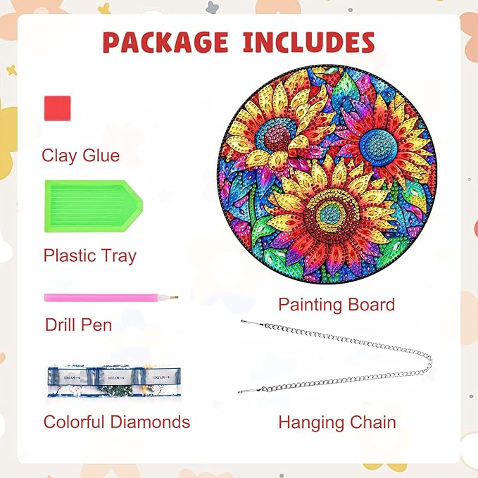 MAXBYE Diamond Art Kits for Adults Hanging Pendant, Sunflowers DIY Special Shaped Diamonds Painting Double Sided Rhinestone Gem Art for Beginners Gift Window Wall Door Decoration 8×8 Inch