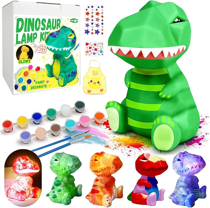 Cokiki Paint Your Own Dinosaur Lamp Kit, Art Supplies DIY Night Light Painting Kit, Arts and Crafts for Kids Ages 8-12, Crafts Holiday Creative Gift for Girls Boys Ages 6 7 8 9 10 11 12+