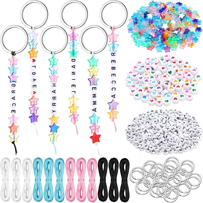 Landical 564 Pcs Star Beads Keychain Making Kit Star Key Chain DIY Craft Adjustable Letter Bead Charm Friendship Inspirational Party Favor Gift Backpack Accessories Holiday Decoration(Fresh Color)