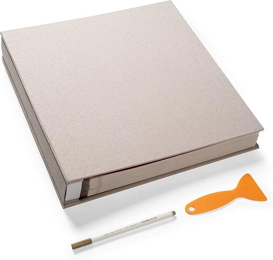 Super Large Photo Album Self Adhesive Scrapbook for 4×6 5×7 8×10 10×12 or Bigger Pictures DIY Magnetic Beige DIY Linen Cover Album 80 Sheets/160 Pages