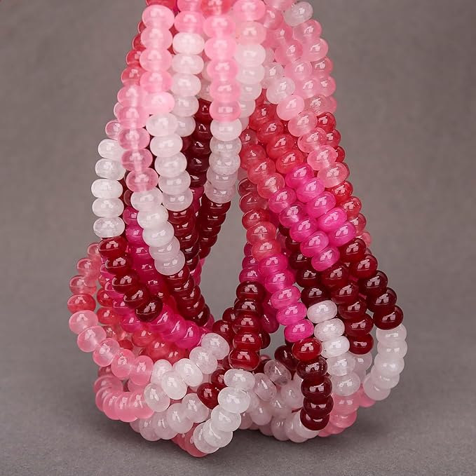 2 Strands (150PCs) Pink Shade Jade Rondelle Beads, 5 * 8mm Gemstone Loose Spacer Abacus Disk Beads for DIY Bracelet Necklace Earrings Jewelry Making, Craft Supplies Beading Kit