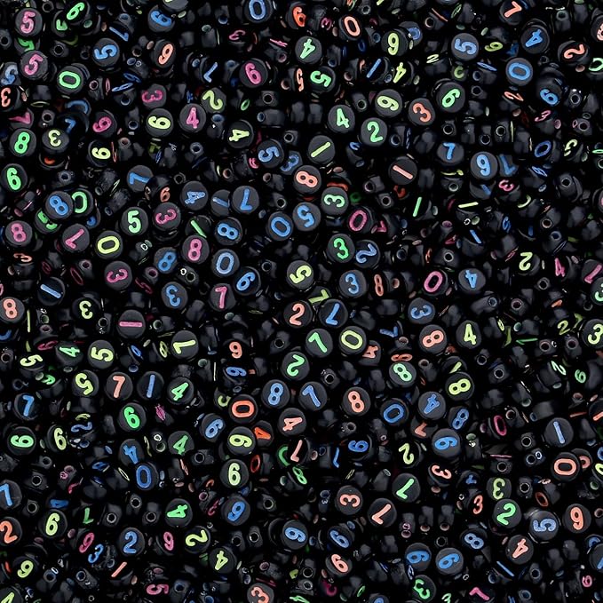 LAIDANLA 1000PCS Acrylic Number Beads Colorful Number Black Round Bead 7×4mm for Jewelry Bracelets Necklaces Key Chains Making