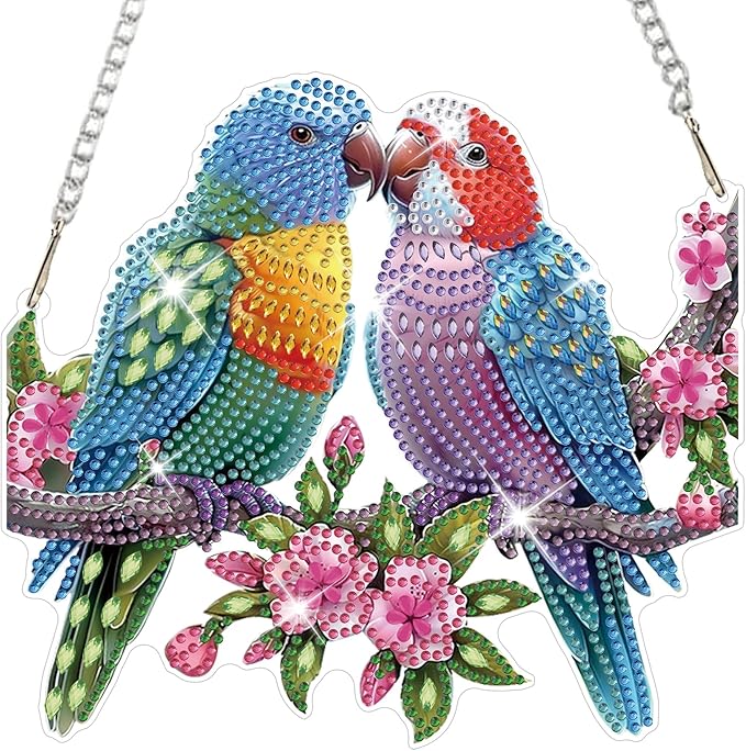 HEIBAGO Bird Diamond Art Hanging Kits for Adults, Two Birds Diamond Art Suncatchers, 5D Special Shape Diamond Painting Pendant,DIY Window Ornament Gifts for Home Garden Door Wall Decor 8.3x8.3 in