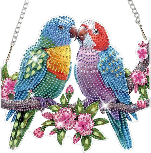 HEIBAGO Bird Diamond Art Hanging Kits for Adults, Two Birds Diamond Art Suncatchers, 5D Special Shape Diamond Painting Pendant,DIY Window Ornament Gifts for Home Garden Door Wall Decor 8.3x8.3 in