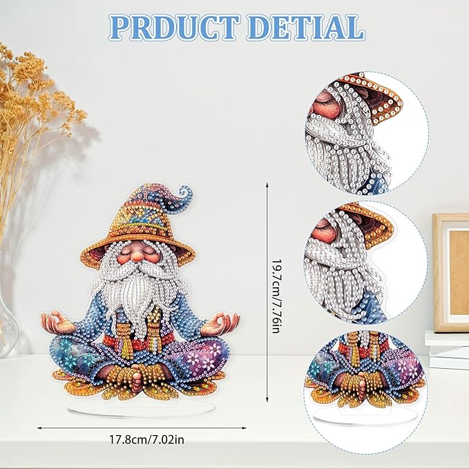KEYIFA Diamond Painting Desktop Ornament, DIY Meditation Gnome Diamond Art for Adults Beginner, Gem Arts Table Decor Special Shaped Rhinestone Crafts Home Desk Decoration Gift, Double Sided