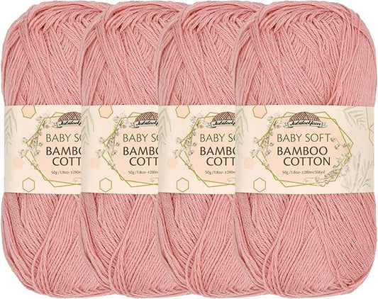 JubileeYarn Baby Soft Bamboo Cotton Yarn - 50g/Skein - Dreamy Blush - 4 Skeins
