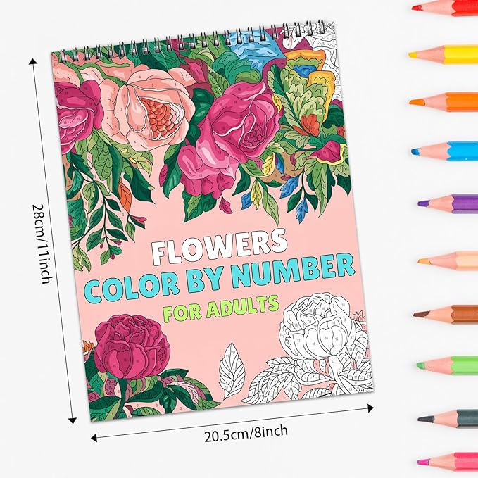 Ilyever 3 Pack Color by Number,Stress Relief Coloring Books for Adults,Spiral Bound Coloring Books for Women,Include 60 Patterns of Butterfly, Flowers,Animals for Adult Relaxation