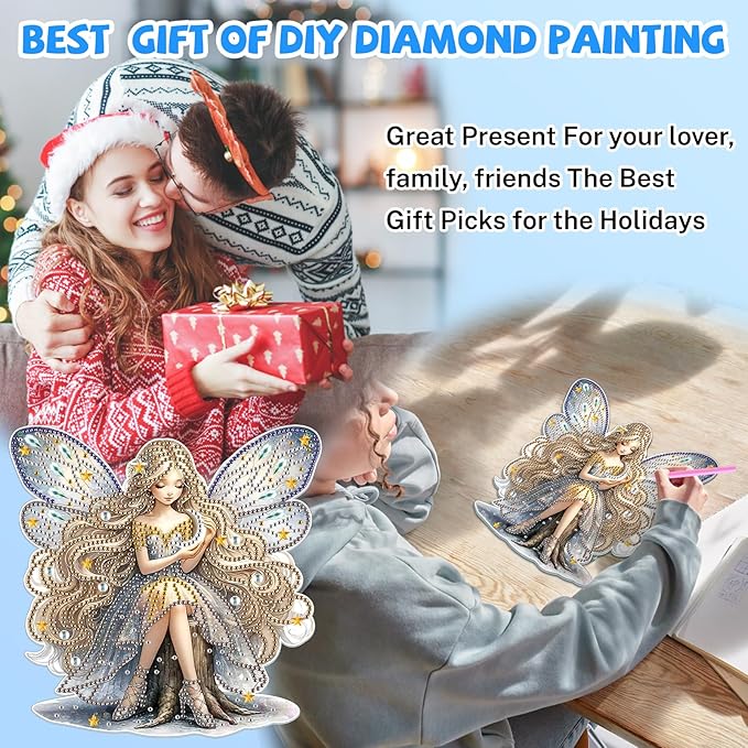 Bowetile Fairy Diamond Art Hanging Kits for Adults, 5D Special Shape Diamond Painting Pendant Kits, Animal Gem Art Suncatchers Painting Ornament for Home Garden Wall Decor