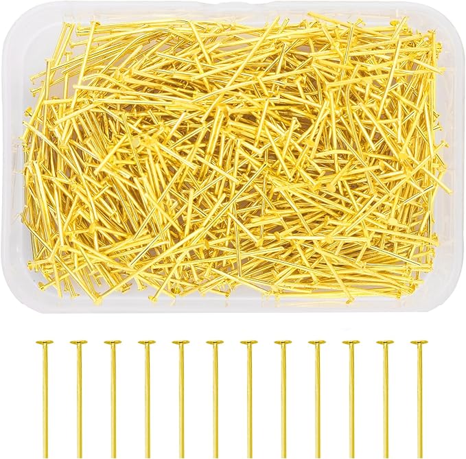 Mandala Crafts 1 Inch Gold Flat Head Pins for Jewelry Making Earring Making Supplies – 500 PCs Jewelry Findings for Making Earring DIY Bracelets Rosary Charms