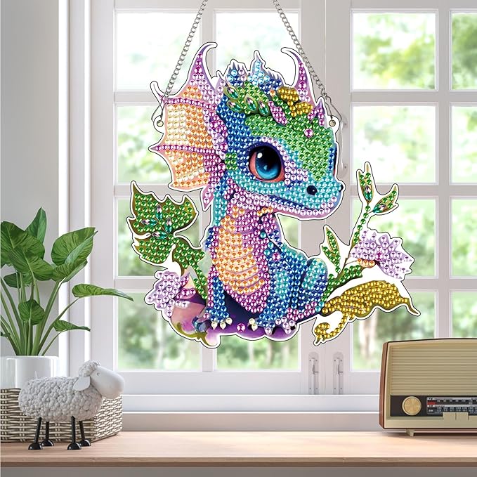 AiYuanzsh 5D DIY Diamond Art Hanging Pendant Kit, Dragon Acrylic Diamond Painting Ornament, Special Shaped Diamond Art Mosaic Suncatcher for Window and Home Decor