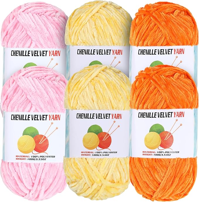 6 * 100g Velvet Chenille Chunky Yarn, Handcrafts Weaving Soft Chenille for Crocheting Clearance, Used for Making Baby Yarn Blanket, Clothes, Knitting Creations (F)