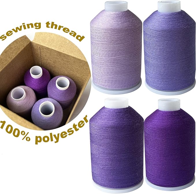 Sewing Thread Set, 4 Colors (Purple Series), 40s/2, 100% Polyester, 4000 Yards