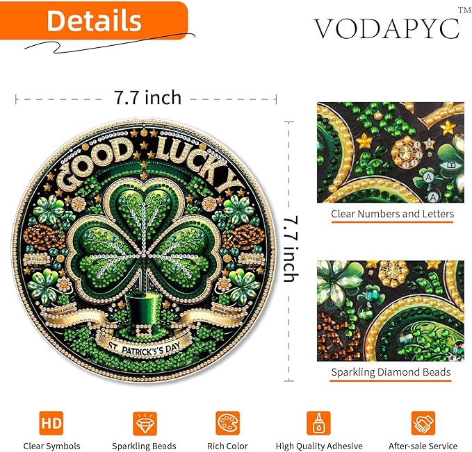 VODAPYC Saint Patrick's Day Diamond Art Hanging Kits for Adults, DIY Special Shaped Partial Diamonds Art Window Cling Pendant Ornament for Home Decor (Good Lucky)