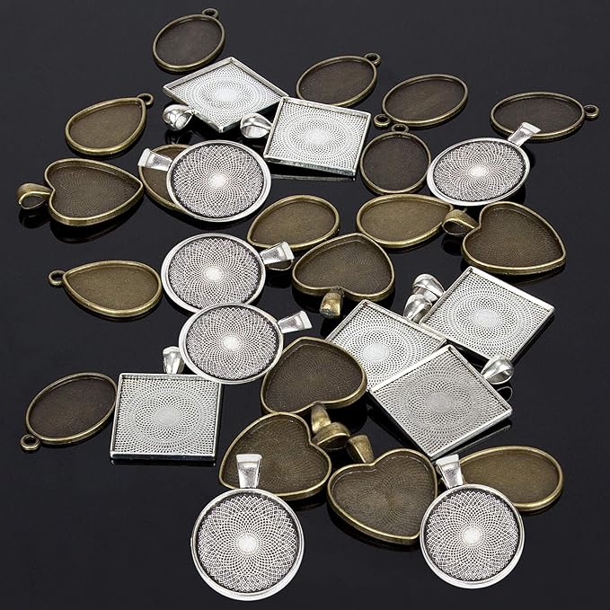 HOMEIDOL Resin Jewelry Molds Pendant Trays Making Kit with 30pcs 5 Styles Metal Pendants and 1pc Silicone Epoxy Casting Mold for Pendant Crafting DIY Gifts